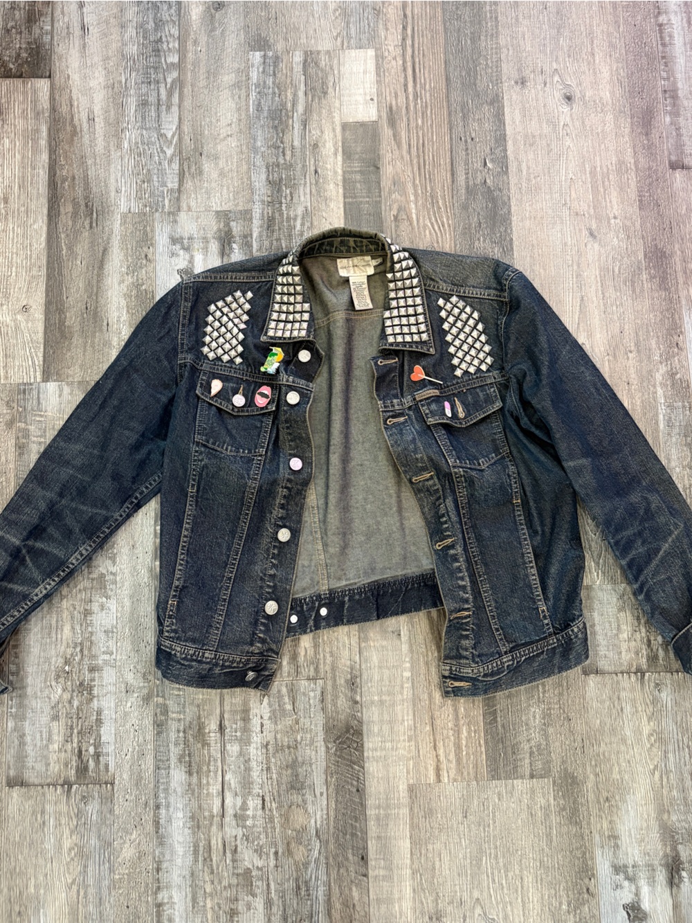 Calvin Klein Jeans Dark Blue Studded Denim Jacket with Pin Accents